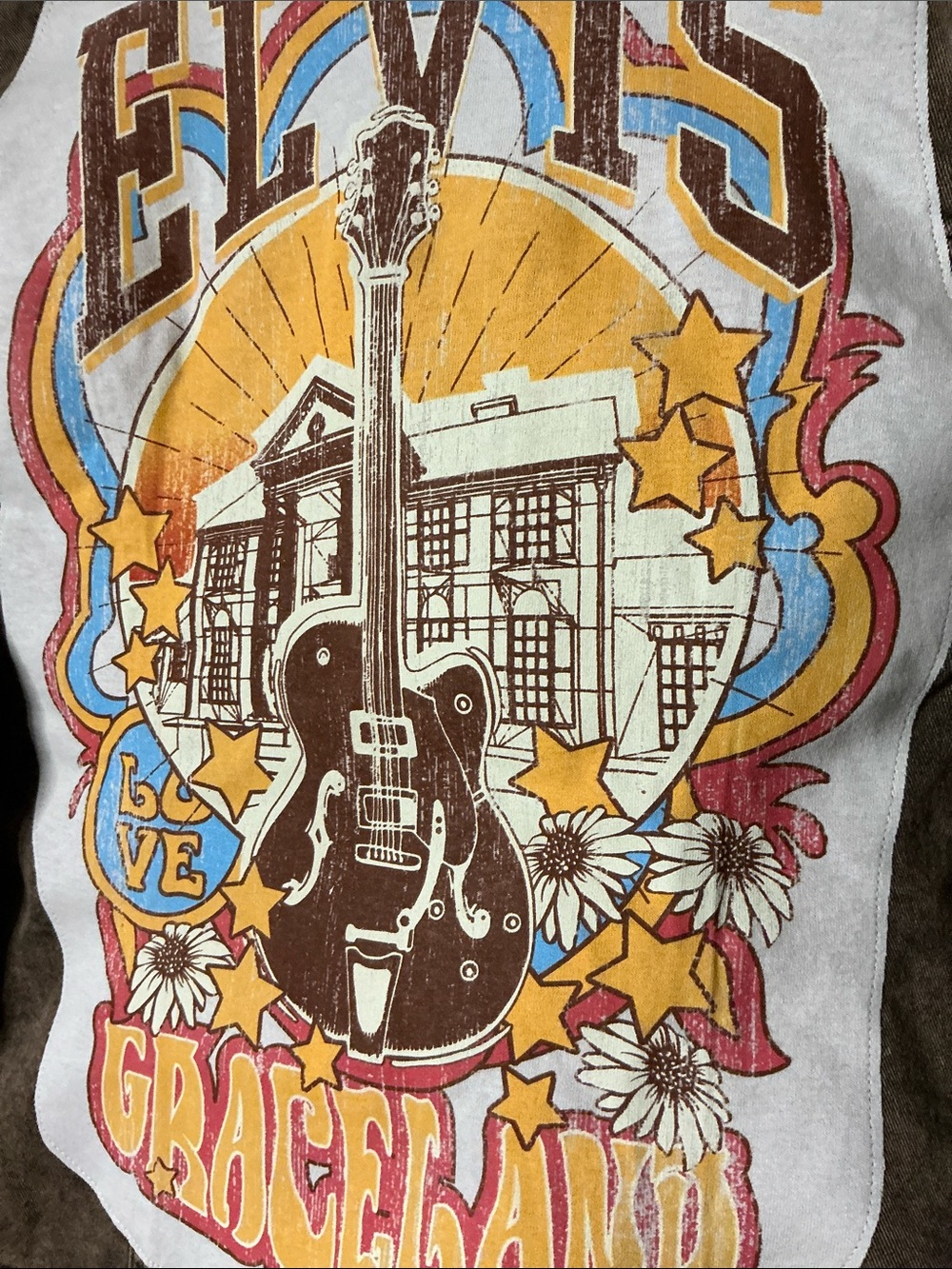 Elvis Graceland Upcycled Graphic T Shirt Jean Denim Jacket Band Festival - Picture 7 of 11